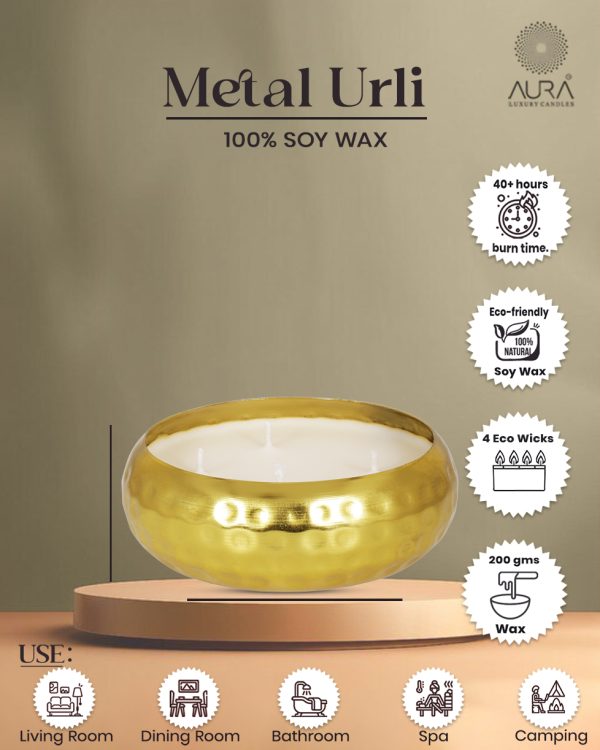 Rich 4 Wick Golden Look Metal Bowl Container Candles with Dust Cover - Image 3