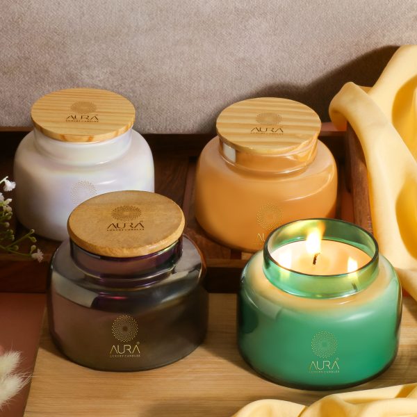 Premium 3 Wicks Glass Pot Candles with Wooden Lids