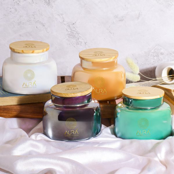 Premium 3 Wicks Glass Pot Candles with Wooden Lids - Image 2